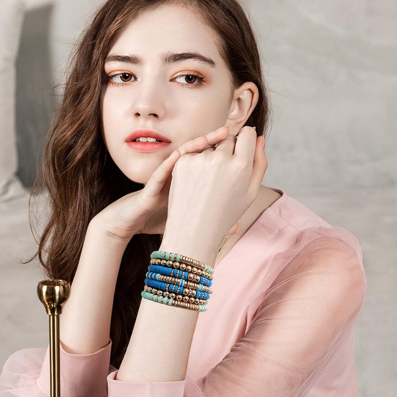 GOOJIDS Surfer Heishi Clay Bead Bracelets for Women Bohemian Stackable Gold Plated Beaded Stretch Bracelets Elastic Layering Friendship Bracelets Set Boho Jewelry - Image 5